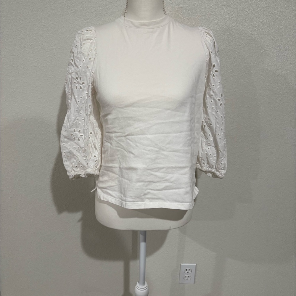 A New Day White Eyelet Sleeve Blouse